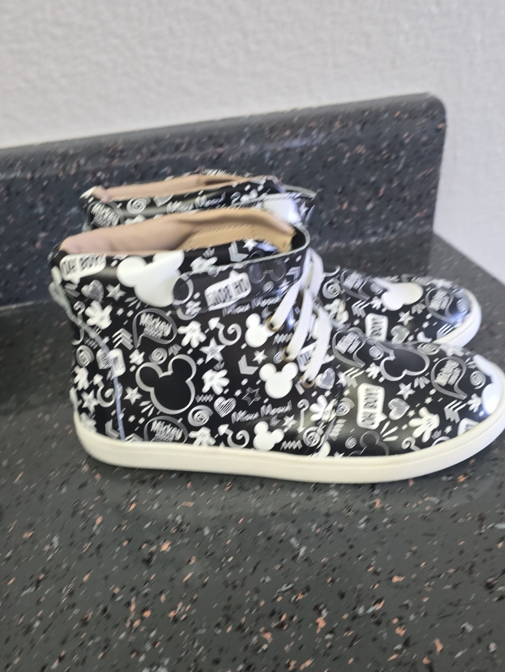 Monkey Feet Kids Black & White Mickey Print High-Top Sneakers